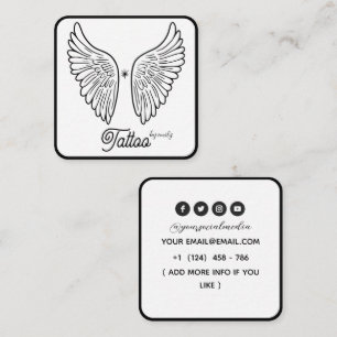 Celestial Butterfly Tattoo Salon Black and white Square Business Card