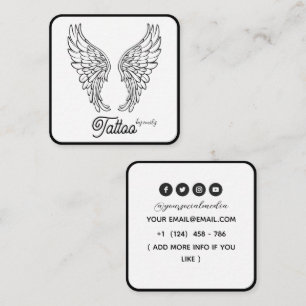 Celestial Butterfly Tattoo Salon Black and white Square Business Card