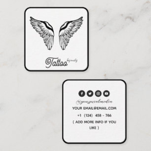 Celestial Butterfly Tattoo Salon Black and white Square Business Card