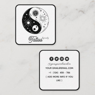 Celestial Butterfly Tattoo Salon Black and white Square Business Card