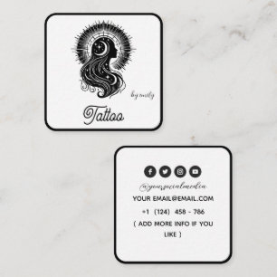 Celestial Butterfly Tattoo Salon Black and white Square Business Card