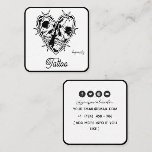 Celestial Butterfly Tattoo Salon Black and white Square Business Card