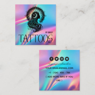 Celestial Butterfly Tattoo Salon Holographic Square Business Card