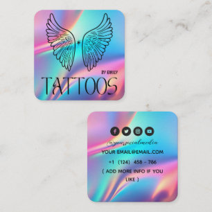 Celestial Butterfly Tattoo Salon Holographic Square Business Card