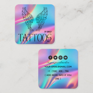 Celestial Butterfly Tattoo Salon Holographic Square Business Card