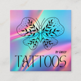 Celestial Butterfly Tattoo Salon Holographic Square Business Card