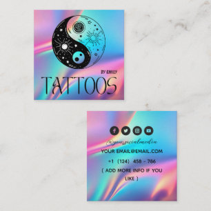 Celestial Butterfly Tattoo Salon Holographic Square Business Card