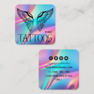 Celestial Butterfly Tattoo Salon Holographic Square Business Card