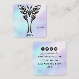 Celestial Butterfly Tattoo Salon Holographic Square Business Card