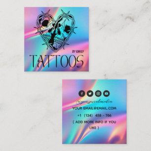 Celestial Butterfly Tattoo Salon Holographic Square Business Card