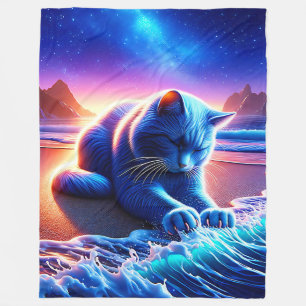 “Celestial Cat by the Water” Fleece Blanket