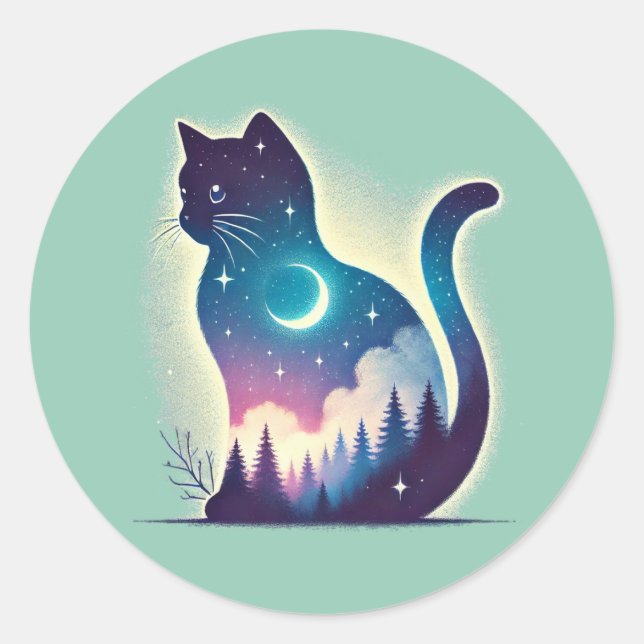 Celestial Cat - Dreamy Double Exposure Art Sticker (Front)