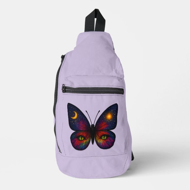 Celestial Cat-Eye Butterfly Lavender Sun Moon Boho Sling Bag (Front)