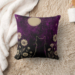 Celestial Cat Floral Purple Cushion