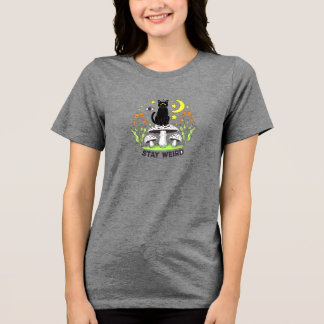 Celestial Cat & Fungi Magic: Stay Weird Vibes Tri-Blend Shirt