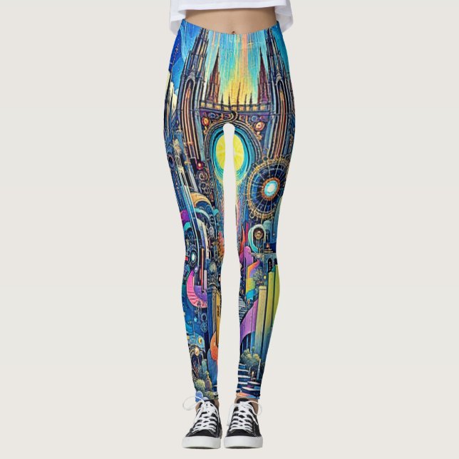 Celestial Cathedral Cityscape Leggings (Front)