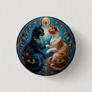 Celestial Cats in Cosmic Art with Gold and Blue 3 Cm Round Badge