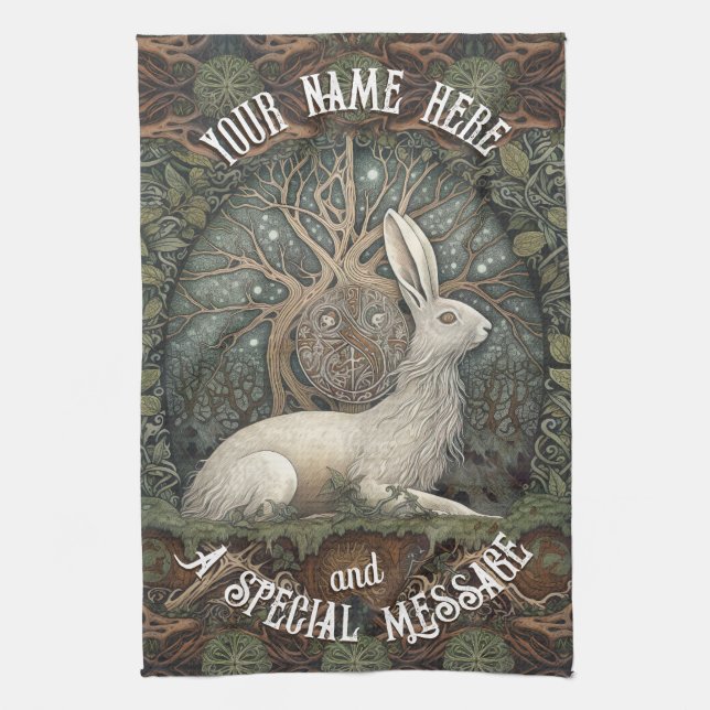 Celestial Celtic Hare with Trees and Nature Tea Towel (Vertical)