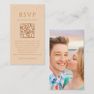 Celestial Champagne Gold Budget QR Code RSVP Photo Enclosure Card
