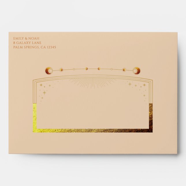 Celestial Champagne Gold Sun Moon Stars Wedding Envelope (Front)