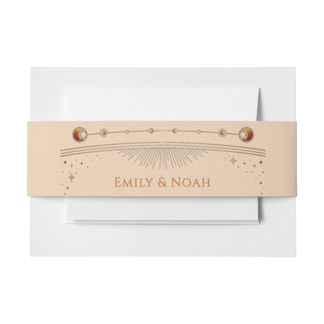 Celestial Champagne Gold Sun Moon Stars Wedding  Invitation Belly Band (Front Example)