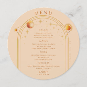 Celestial Champagne Gold Sun Moon Stars Wedding Menu