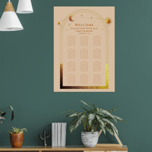 Celestial Champagne Gold Sun Moon Stars Wedding Poster