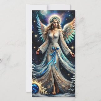 Celestial Christmas Angel in Winter Night Holiday Card