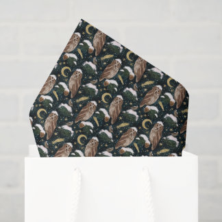 Celestial Christmas Owl Winter Night Pattern Tissue Paper