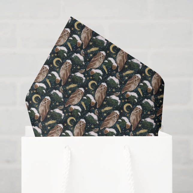 Celestial Christmas Owl Winter Night Pattern Tissue Paper (Gift Bag)