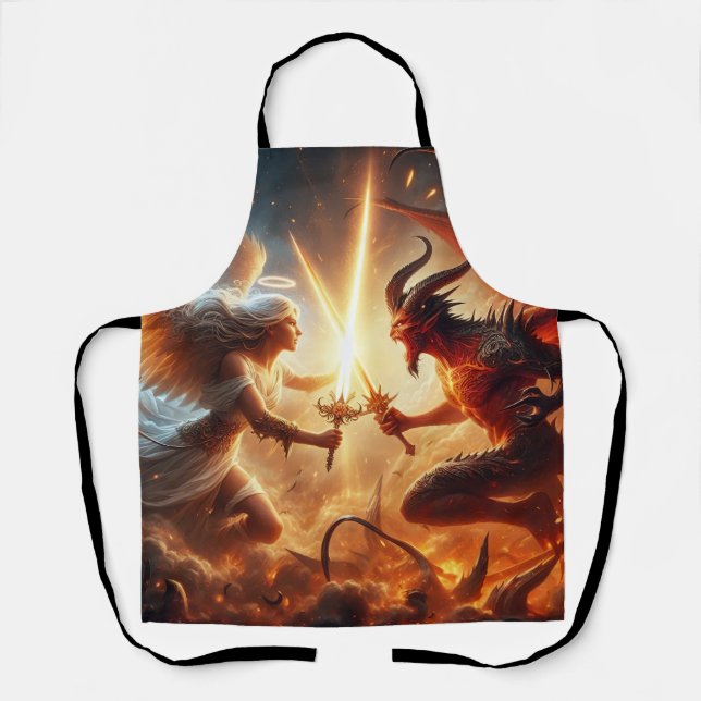 Celestial Clash: Red & Gold Apron (Front)