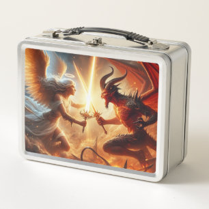 Celestial Clash: Red & Gold Metal Lunch Box