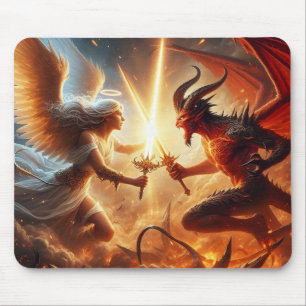 Celestial Clash: Red & Gold Mouse Pad