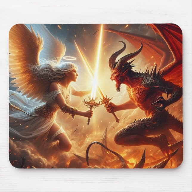 Celestial Clash: Red & Gold Mouse Pad (Front)