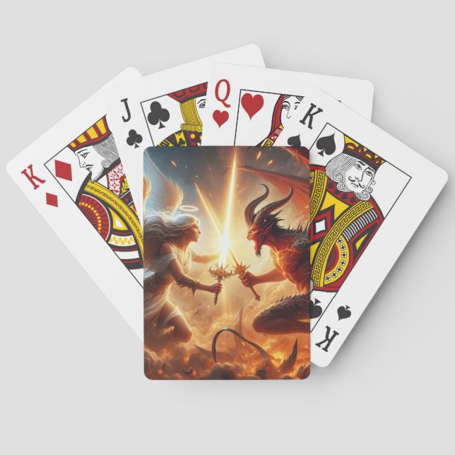 Celestial Clash: Red & Gold Playing Cards (Back)