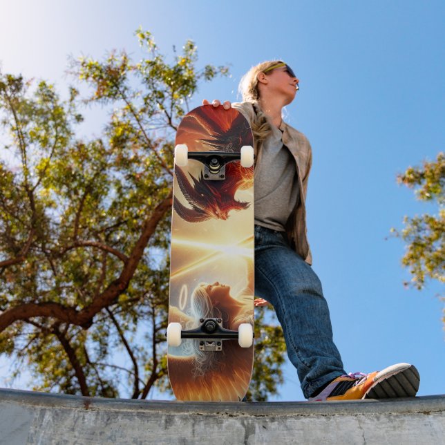 Celestial Clash: Red & Gold Skateboard (Outdoor 1)