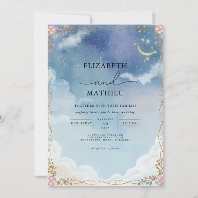Celestial Cloud Bloom Wedding Invitation (Front)