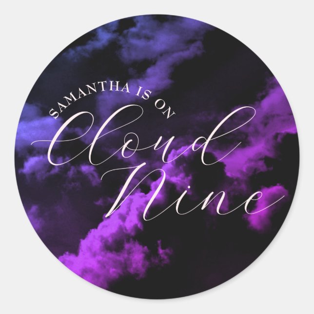 Celestial Cloud Nine Black Clouds Bridal Shower Classic Round Sticker (Front)