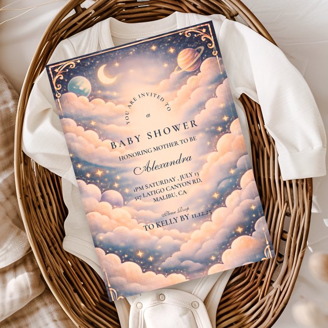 Celestial Clouds Stars Baby Shower Invitation (Creator Uploaded)