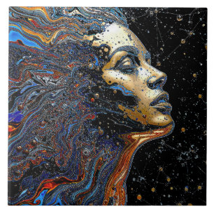 "Celestial Cognition" – A Surreal Portrait Ceramic Tile