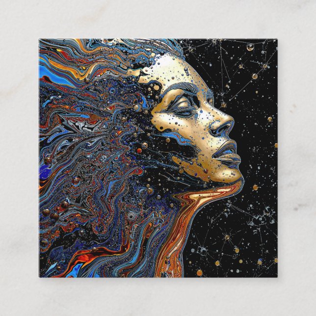 "Celestial Cognition" – A Surreal Portrait Square Business Card (Front)