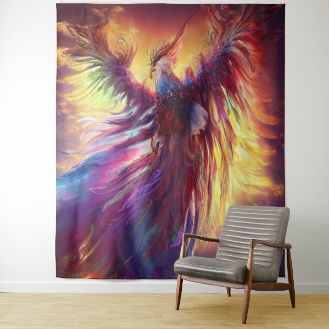 Celestial Colourful Phoenix Tapestry (In Situ)