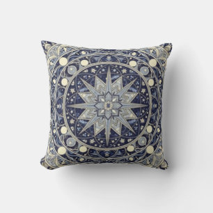 Celestial Compass Mandala Star Pattern Art Cushion