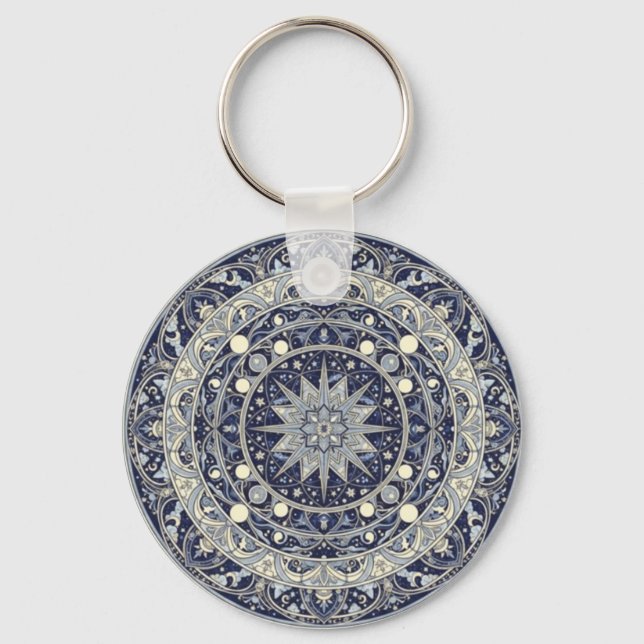 Celestial Compass Mandala Star Pattern Art Key Ring (Front)
