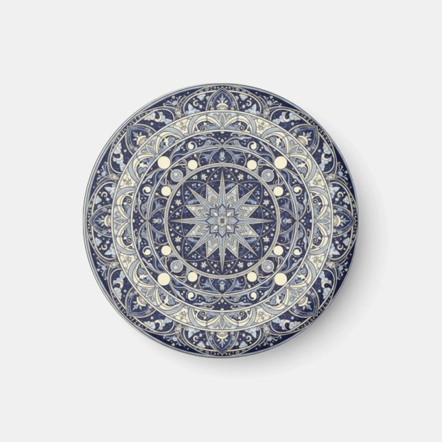 Celestial Compass Mandala Star Pattern Art Magnet (Front)