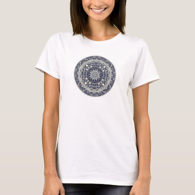Celestial Compass Mandala Star Pattern Art T-Shirt (Front)