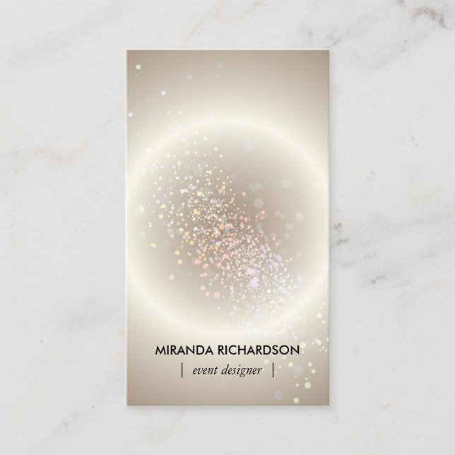 Celestial Confetti Glow Gold Vertical Business Card (Front)