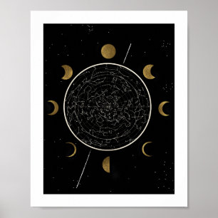Celestial Constellation Art Print Black Gold