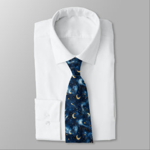 Celestial Constellation Moon and Stars Pattern Tie