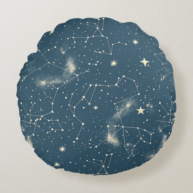 Celestial Constellation - Starry Night (2) Round Cushion (Front)